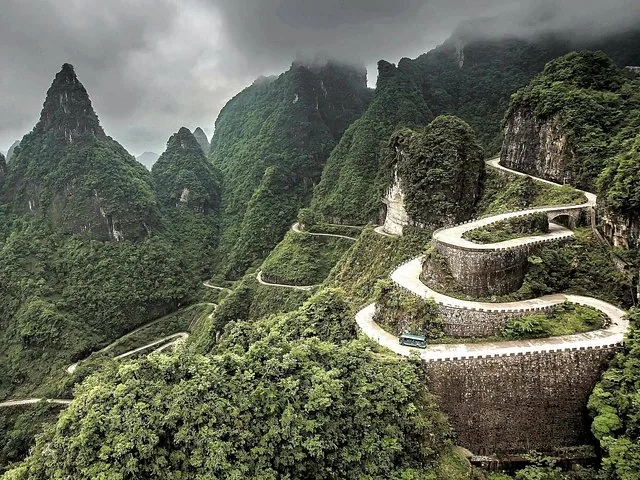 The famous 99 Bends winding mountain road at Tianmen Mountain