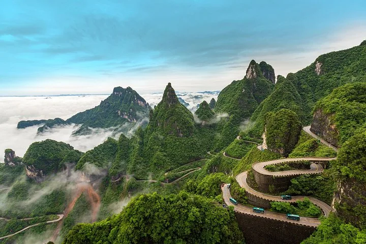 Winding mountain road 99 Bends leading up Tianmen Mountain